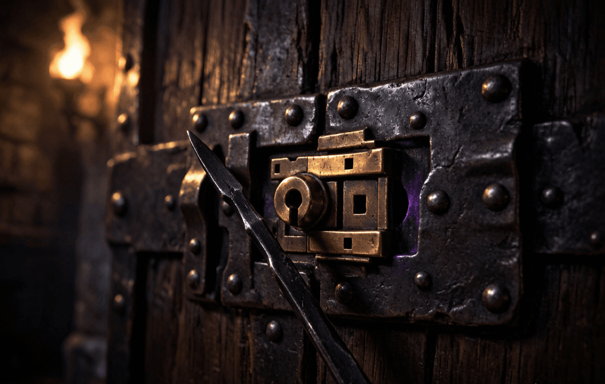 Gothic Remake lockpicking scene with iron lockpick and ancient lock